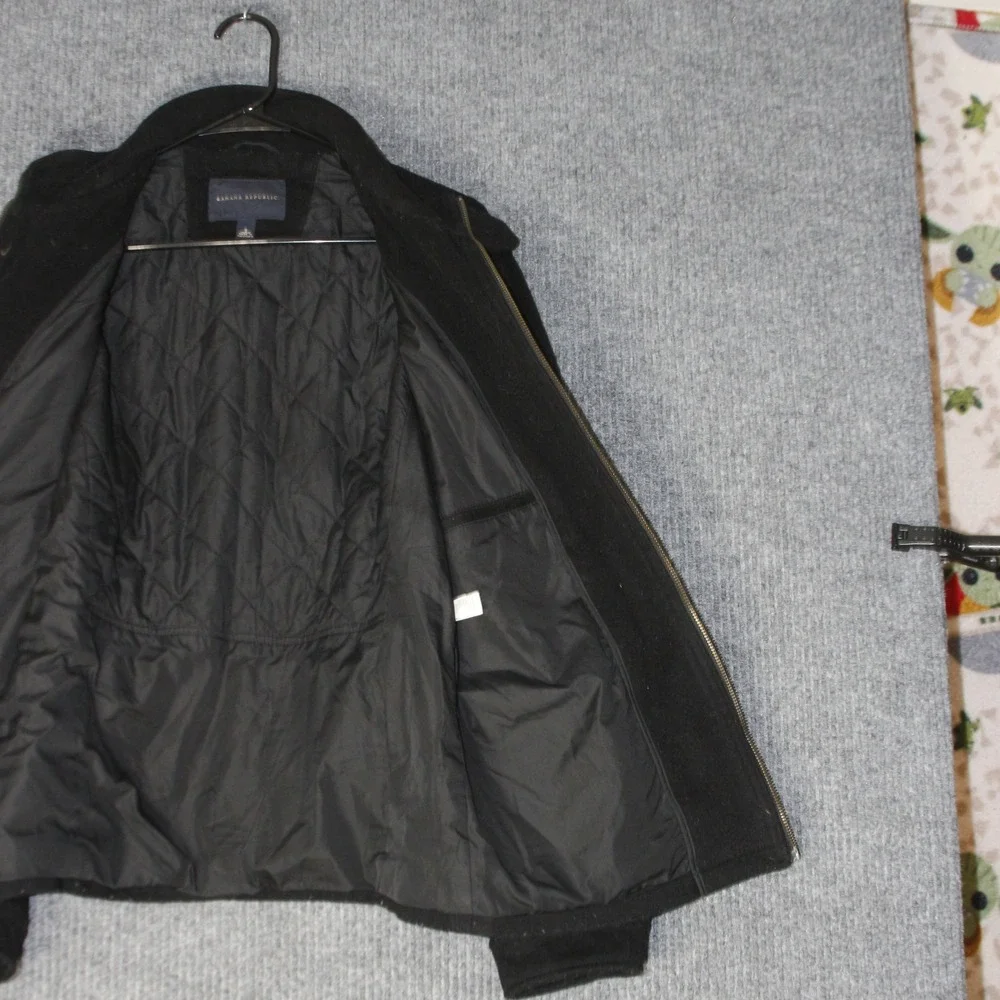 Banana Republic Wool‎ Blend Field Jacket Mens S Black Full Zip Quilted Lining